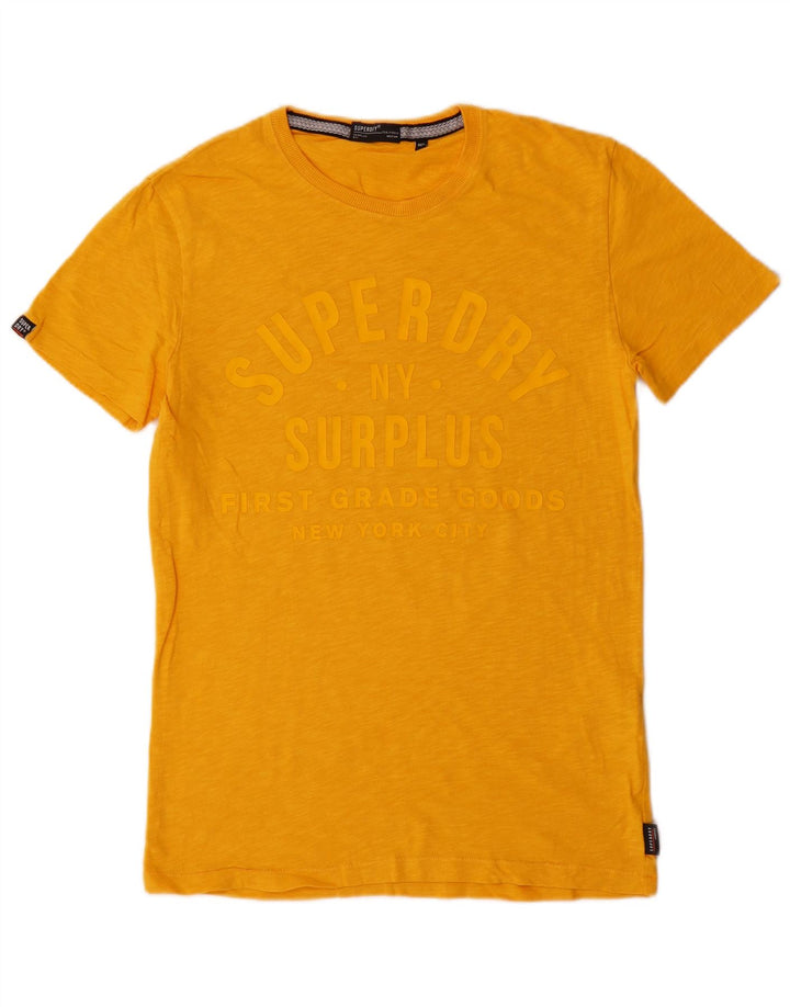 Camiseta masculina Superdry com estampa gráfica de algodão manchado amarelo médio