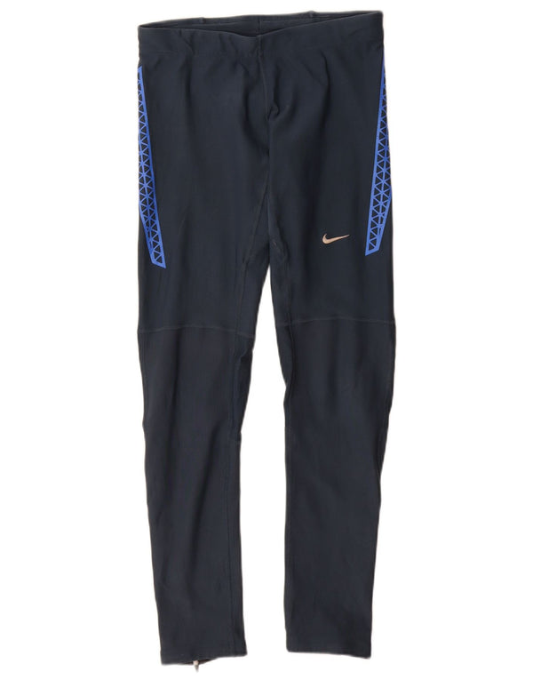 Leggings Nike Womens Dri Fit UK 8 Pequeno Poliéster Geométrico Azul Marinho