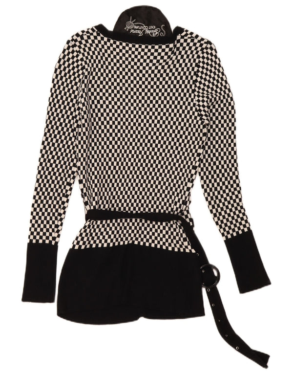Suéter cardigã feminino Guess Reino Unido 14 grande viscose geométrica preta