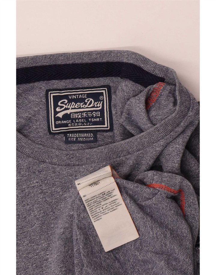 Top masculino Superdry manga comprida médio algodão manchado azul marinho