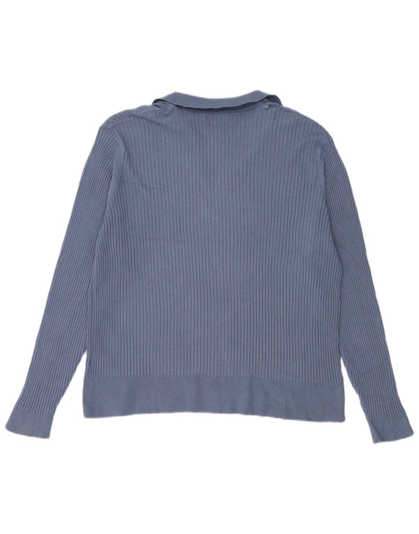Suéter feminino Marks & Spencer com gola polo, Reino Unido 24 4XL, viscose azul
