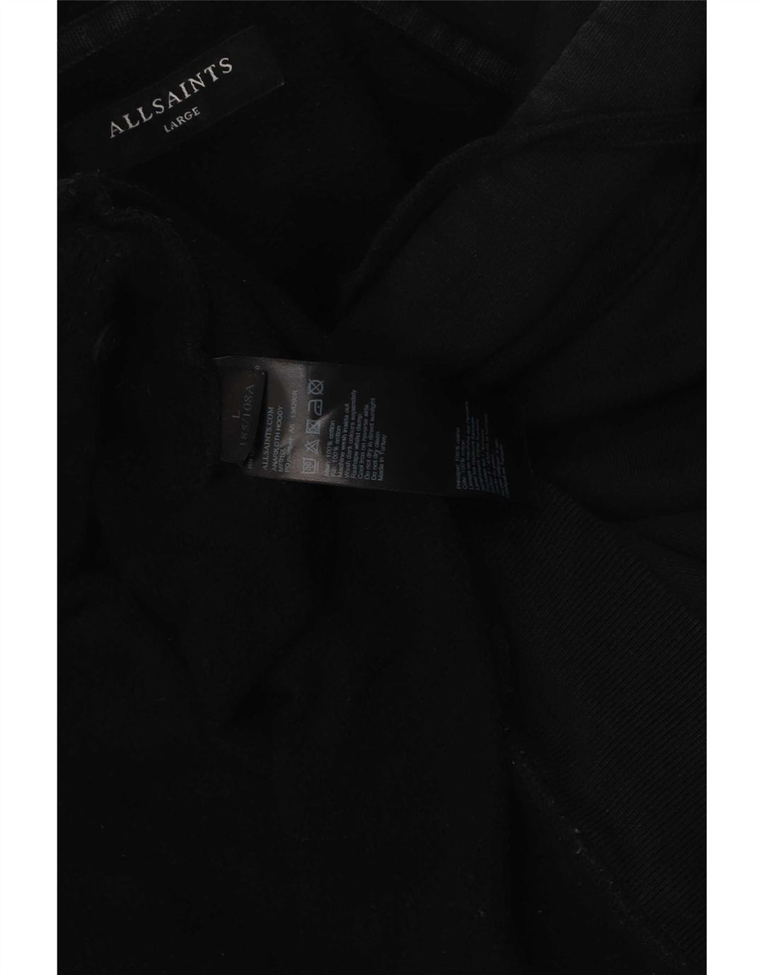 All Saints moletom com capuz masculino grande algodão preto