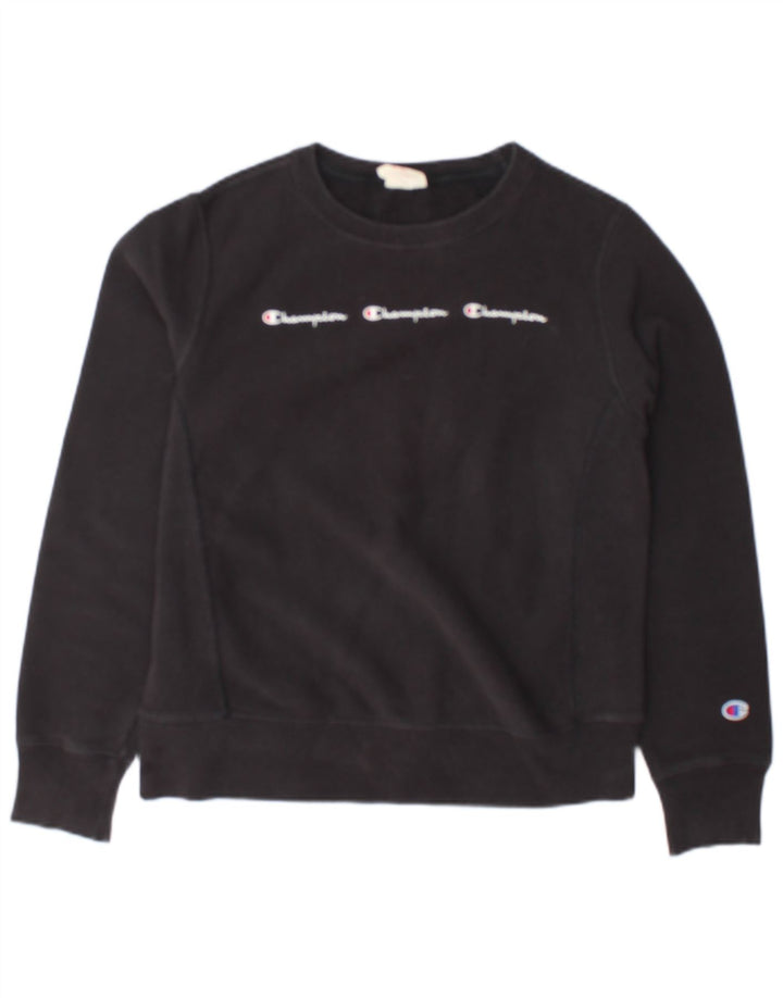 Champion feminino gráfico oversized moletom jumper UK 10 pequeno preto