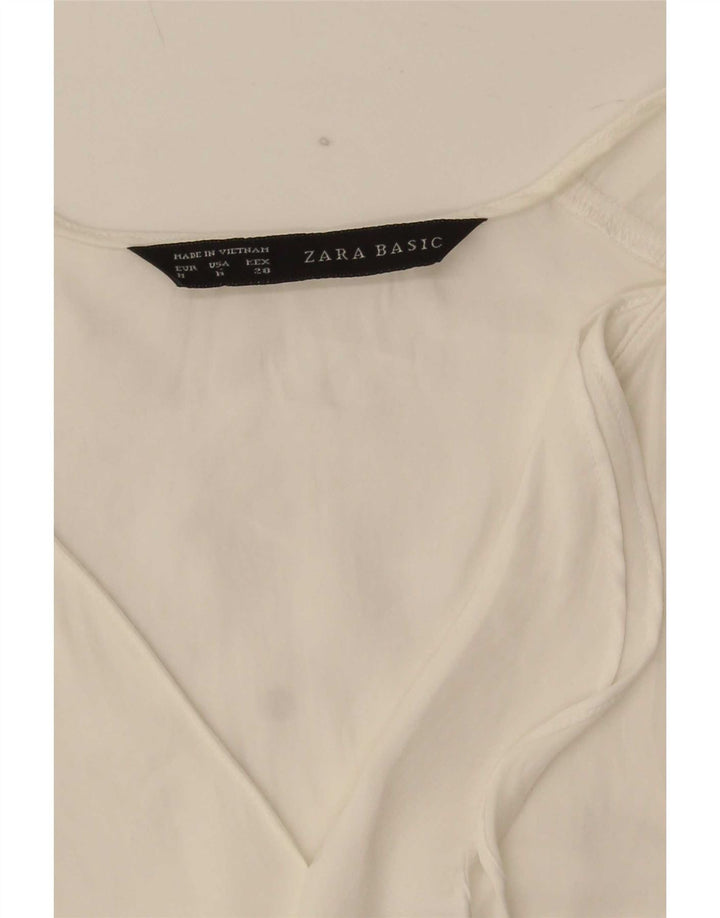 Blusa feminina Zara sem mangas com babados na frente Reino Unido 12 médio branco