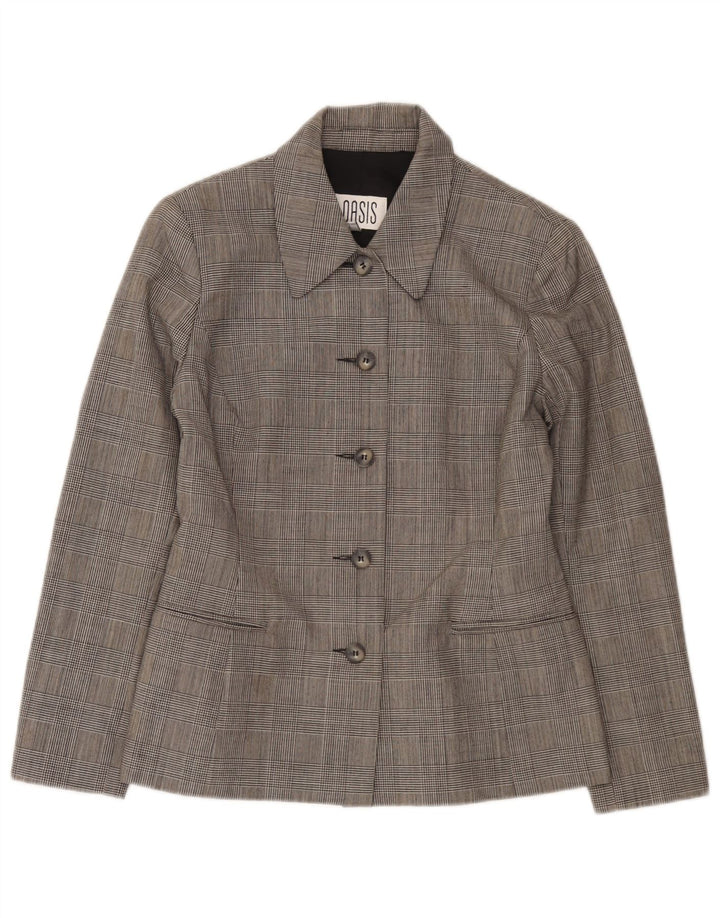 Jaqueta blazer feminina Oasis com 5 botões UK 10 pequena lã xadrez cinza