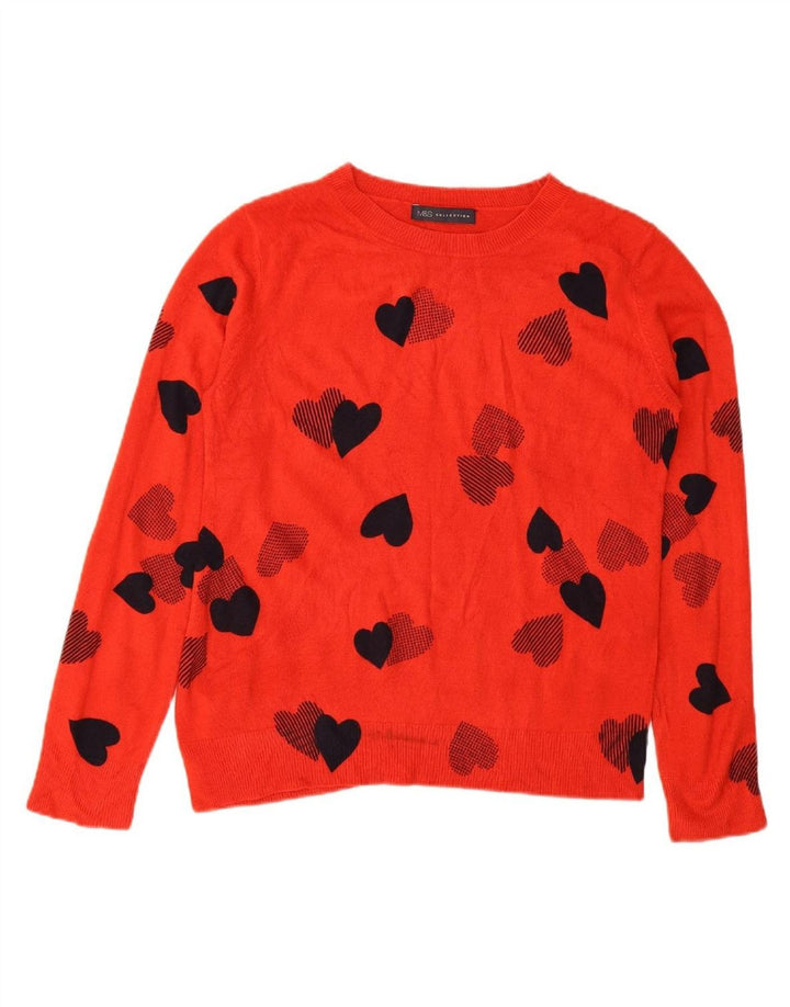 Suéter feminino MARKS & SPENCER com gola canoa e coração vermelho médio UK 12
