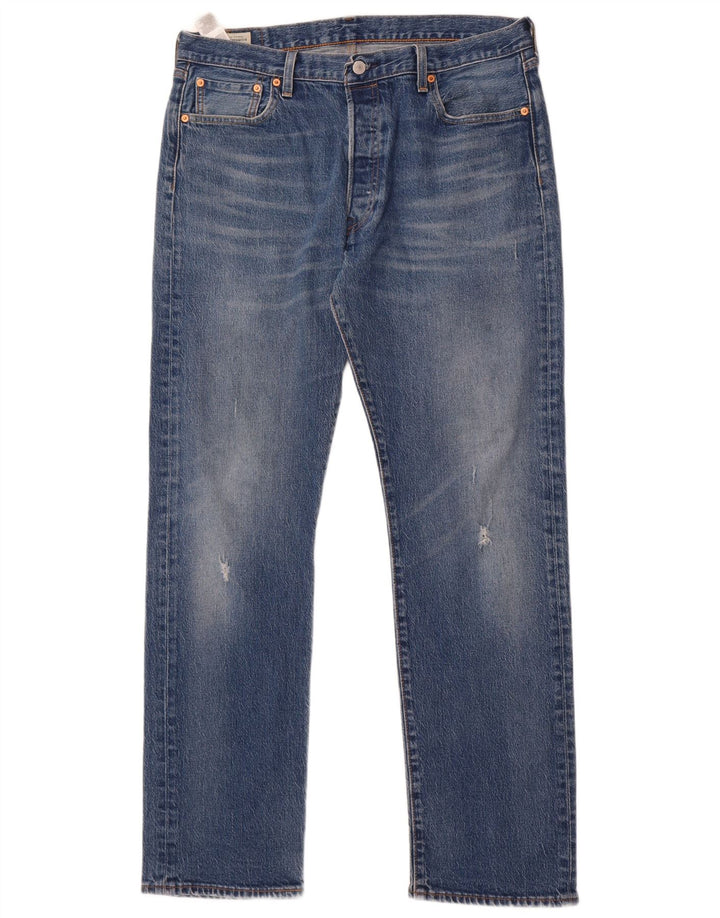 Calça Jeans Levis Masculina 501 Distressed Straight W36 L34 Azul Algodão
