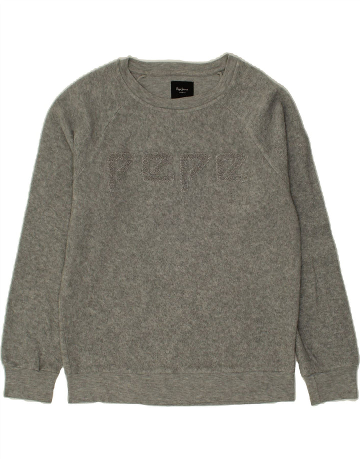 PEPE JEANS Womens Graphic Sweatshirt Jumper UK 10 Small Grey Cotton Vintage PEPE Jeans and Second-Hand PEPE Jeans from Messina Hembry 