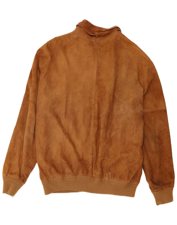 Jaqueta bomber masculina vintage de camurça Reino Unido 42 XL couro marrom