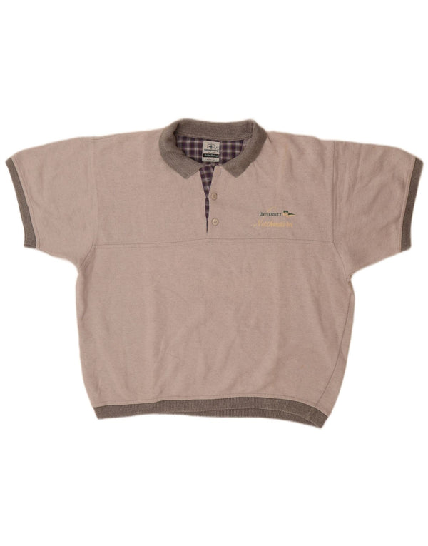 North Western Mens Short Sleeve Polo Neck Jumper Sweater Large Grey Cotton