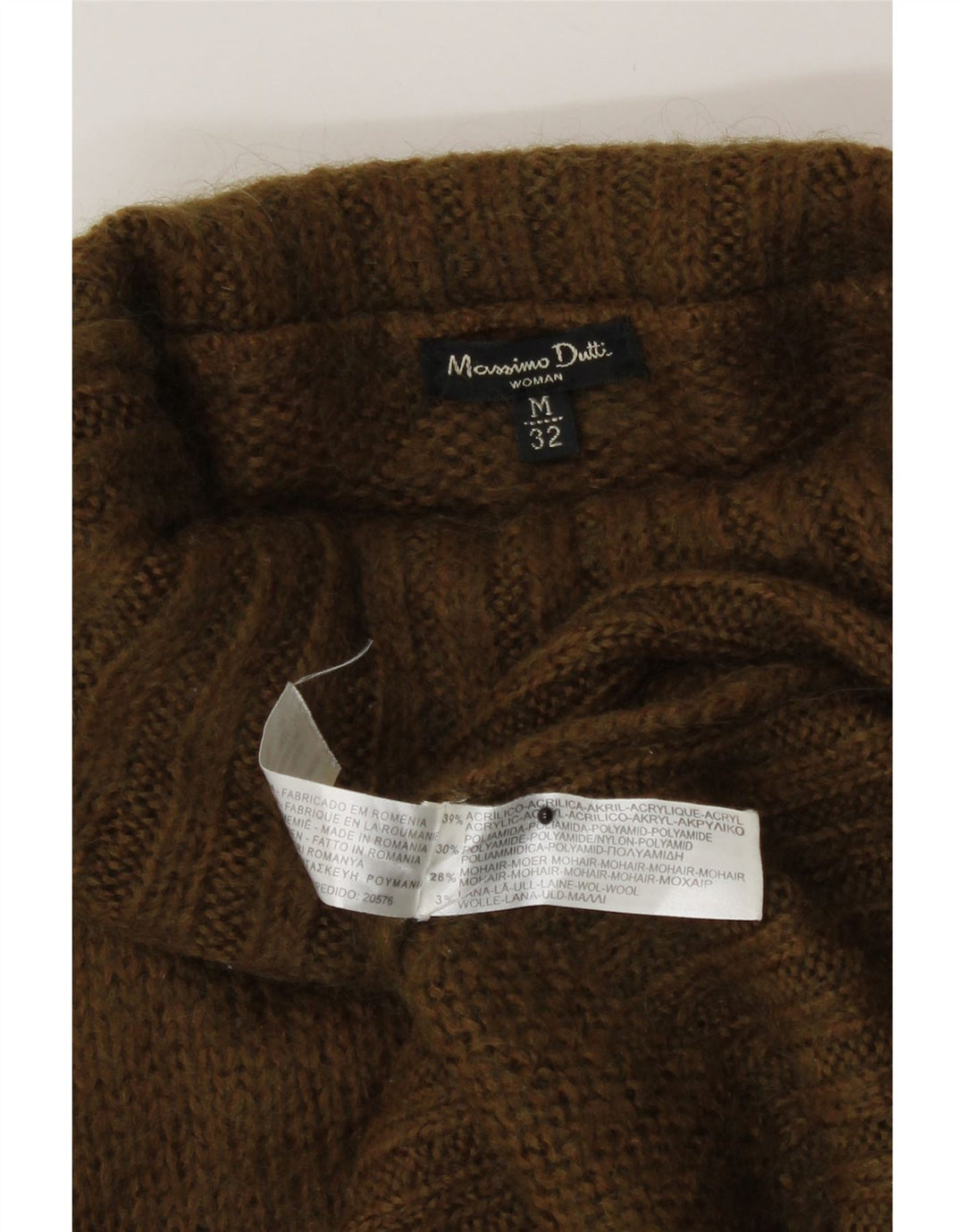 Suéter feminino Massimo Dutti com gola redonda Reino Unido 12 acrílico cáqui médio