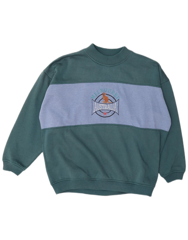 Camisola gráfica masculina vintage XL verde Colourblock poliéster