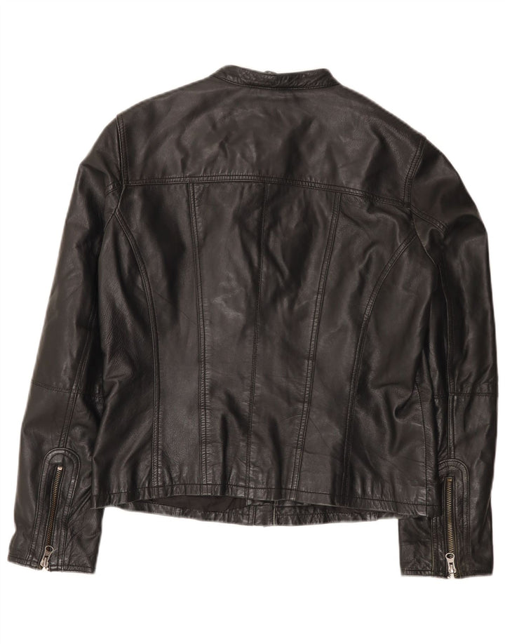Jaqueta feminina de couro vintage para motociclista Reino Unido 14 couro preto grande