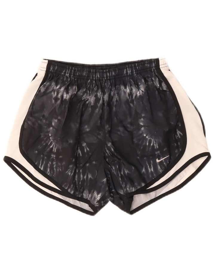 Shorts esportivos femininos Nike Dri Fit UK 8 pequenos pretos tie-dye poliéster