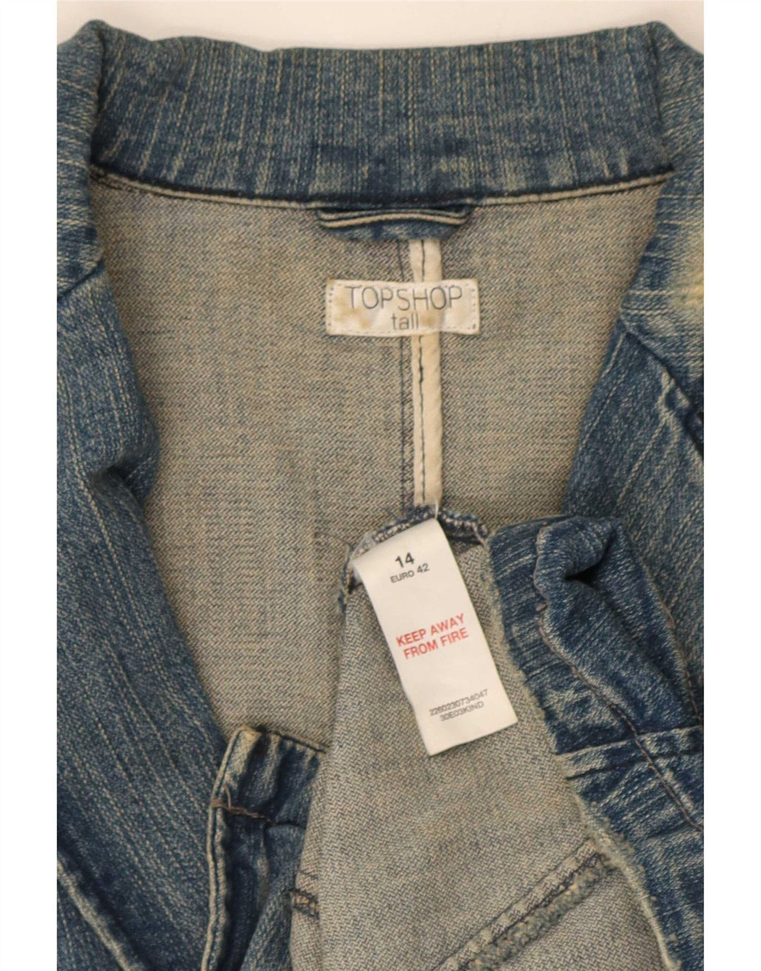 Jaqueta blazer jeans feminina Topshop com 2 botões Reino Unido 14 algodão azul médio