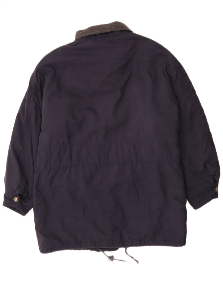 Casaco corta-vento masculino vintage UK 38 poliéster colorblock azul marinho médio