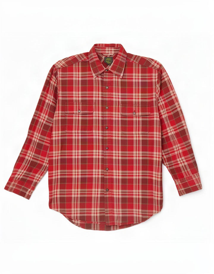 Camisa de flanela feminina Timberland Reino Unido 14 algodão xadrez vermelho médio