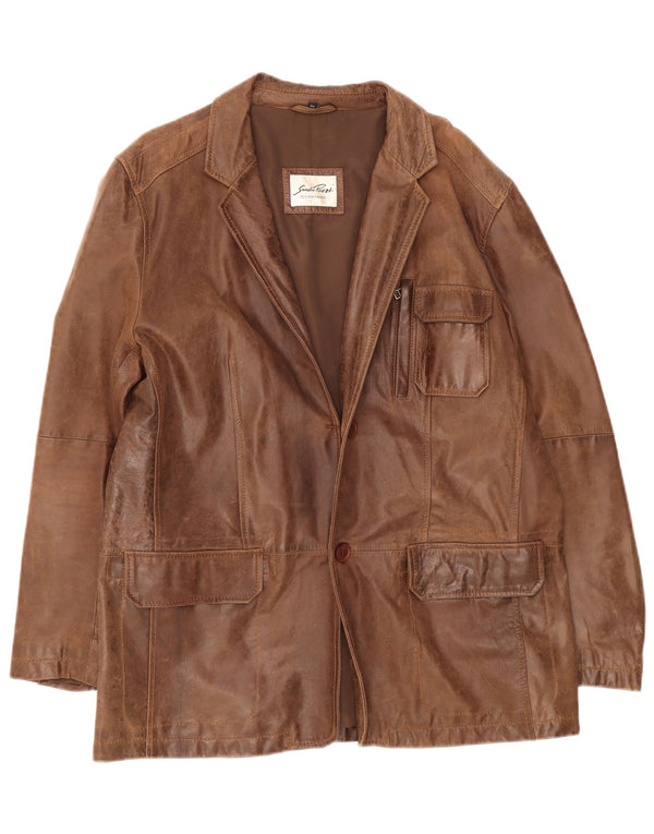 Jaqueta blazer masculina vintage de couro com 2 botões IT 54 2XL marrom