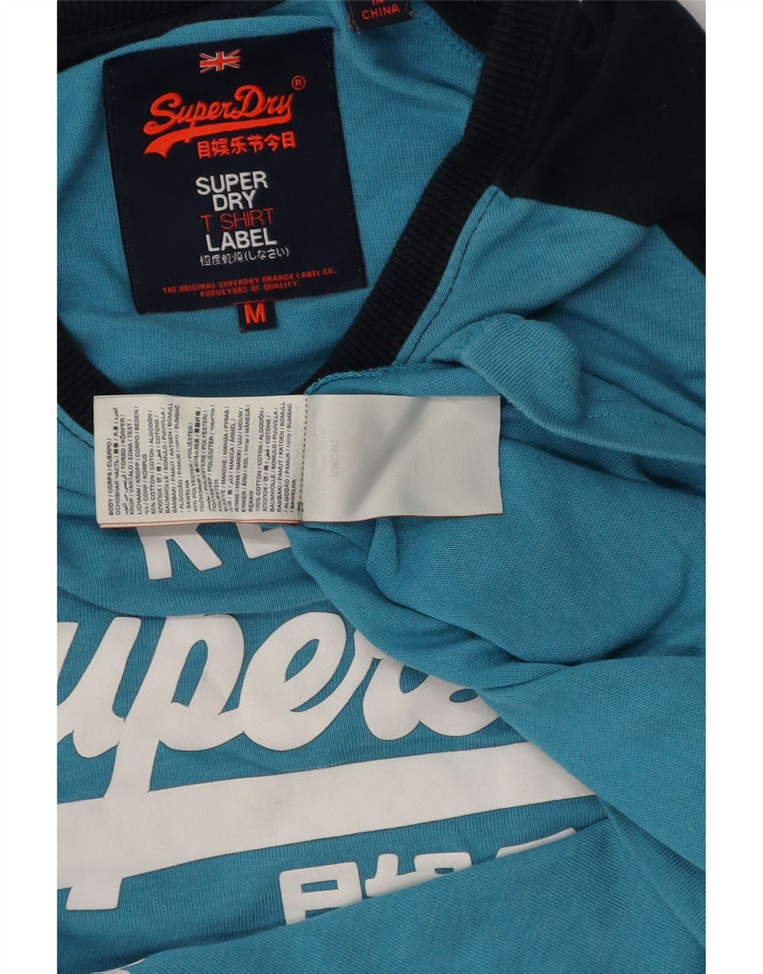 Top gráfico masculino Superdry manga comprida médio azul colorblock algodão