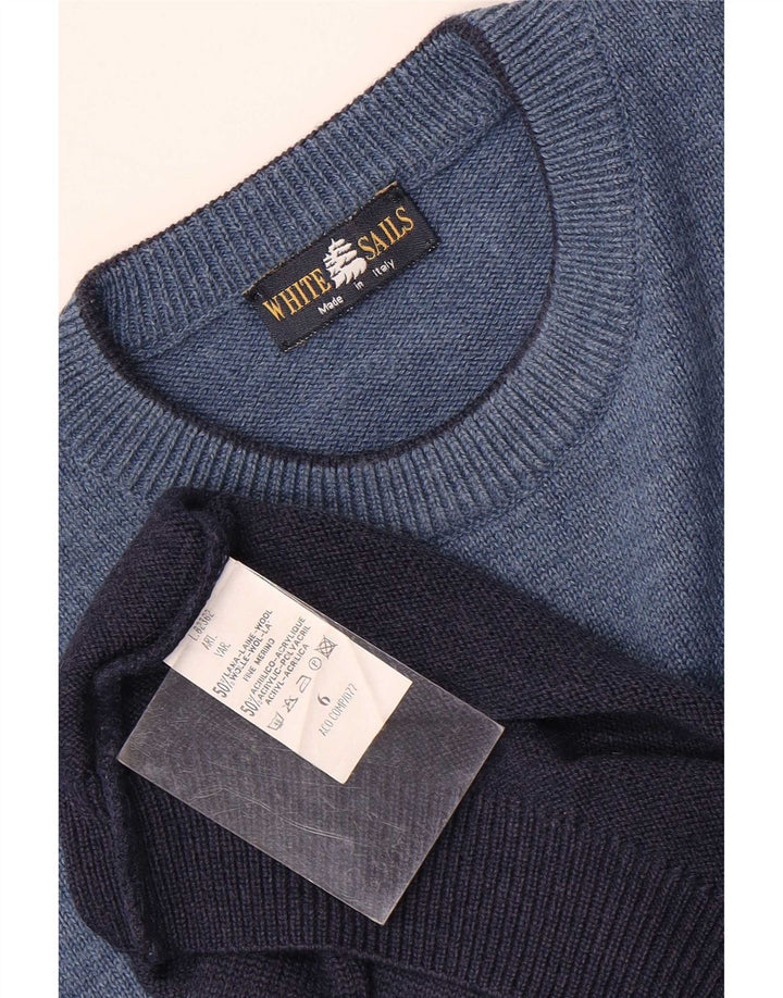 Suéter masculino branco Sails com gola redonda e lã grande azul Fair Isle