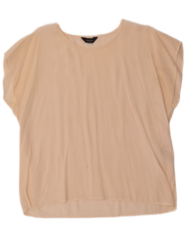 Blusa feminina regular de manga curta Persona UK 18 XL seda bege