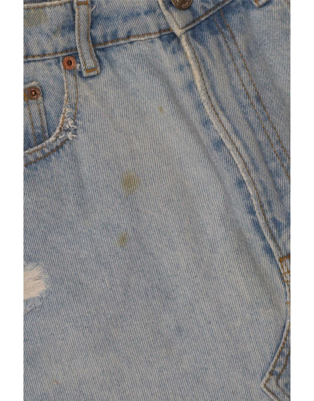 Zara Mini saia jeans desgastada feminina média W28 algodão azul