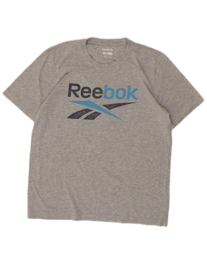 Camiseta gráfica masculina REEBOK grande algodão cinza
