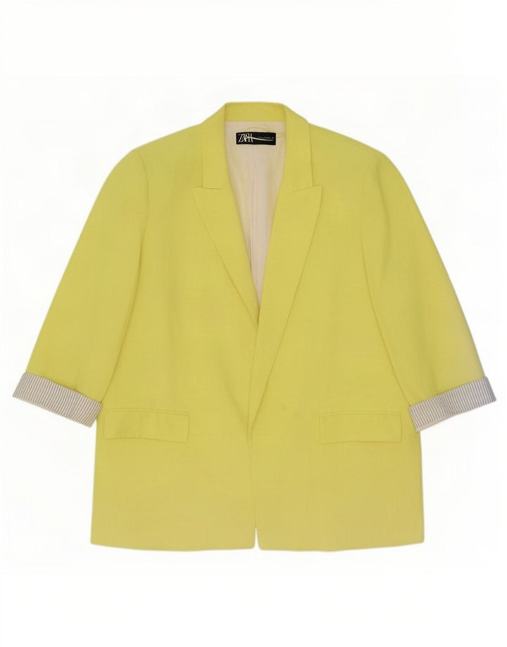 Zara Jaqueta Blazer Feminina Manga 3/4 Aberta Reino Unido 16 Grande Acetato Amarelo