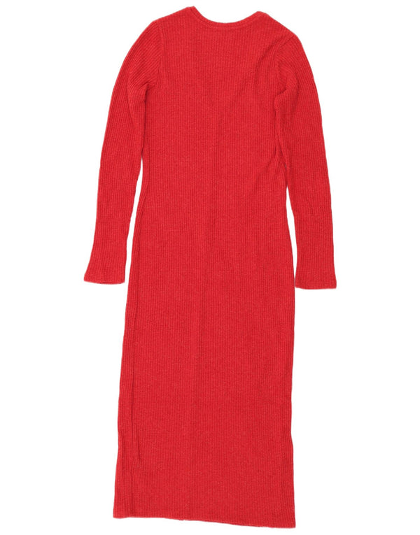 Vestido jumper feminino Zara de manga comprida Reino Unido 10 pequeno poliéster vermelho