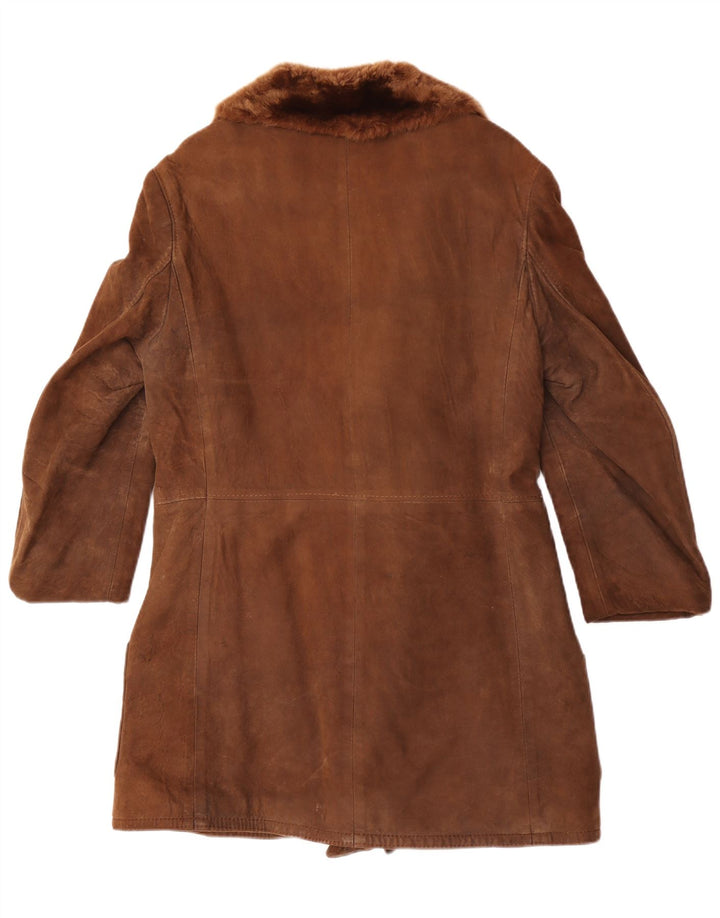 Casaco feminino vintage de shearling com peito duplo Reino Unido 12 marrom médio