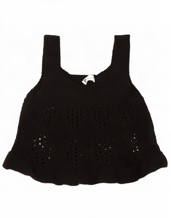Zara Womens Knit Cami Top UK 8 Pequeno Algodão Preto
