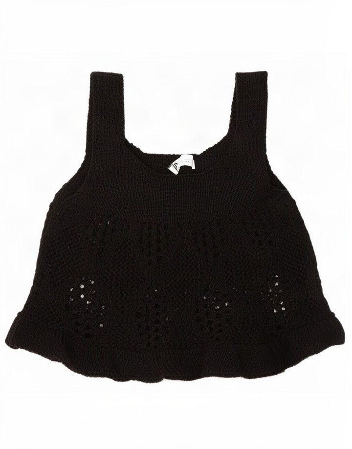 Zara Womens Knit Cami Top UK 8 Pequeno Algodão Preto