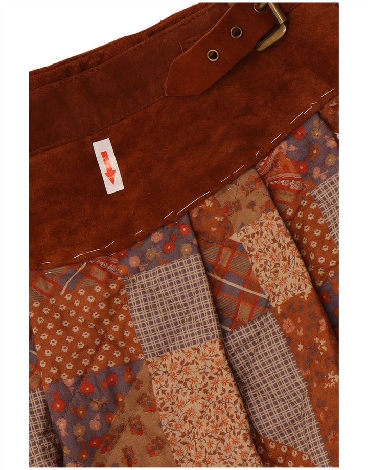 Saia larga feminina Sportmax UK 12 médio W24 marrom patchwork poliéster