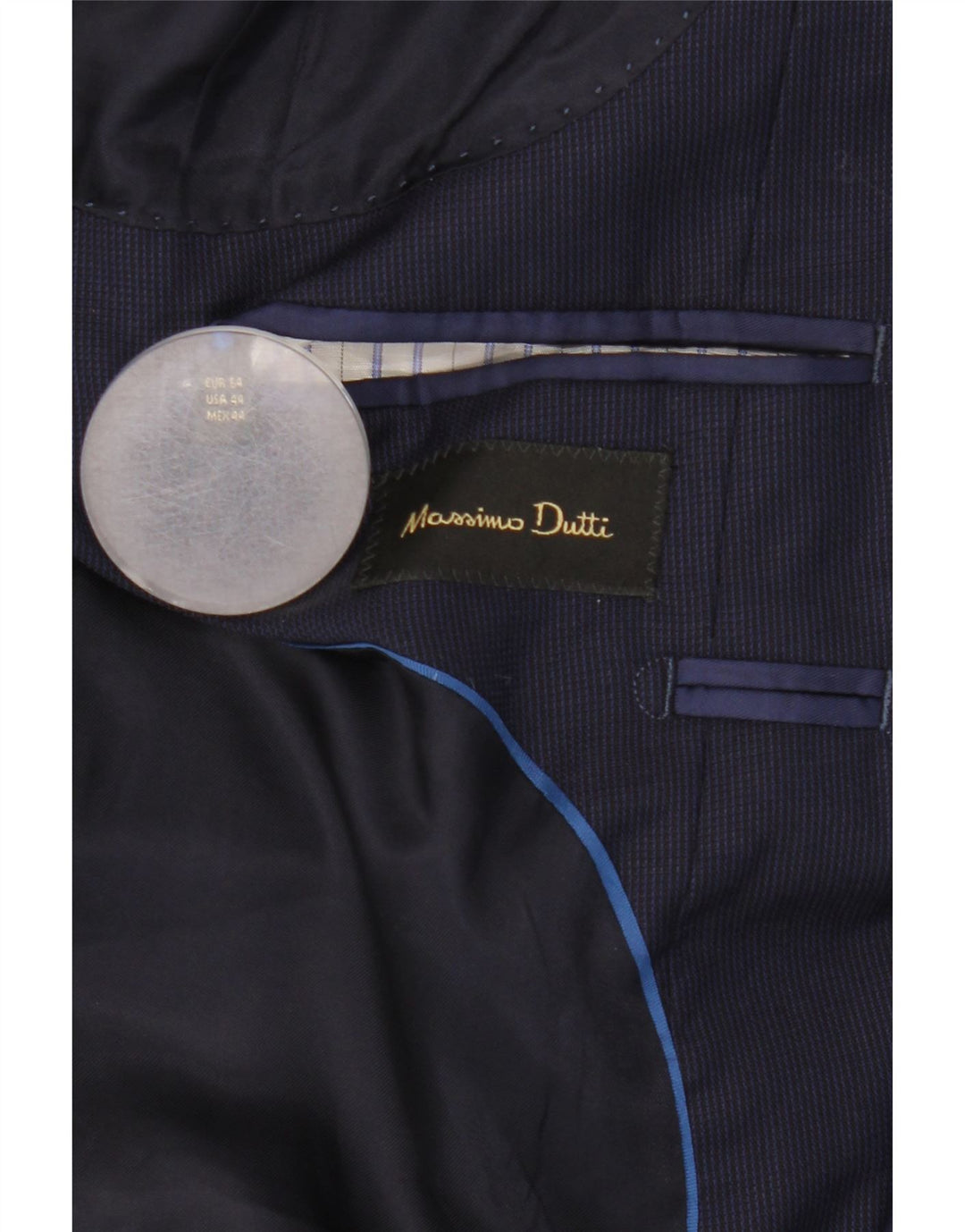 Jaqueta blazer masculina Massimo Dutti com 2 botões EU 54 XL azul marinho lã