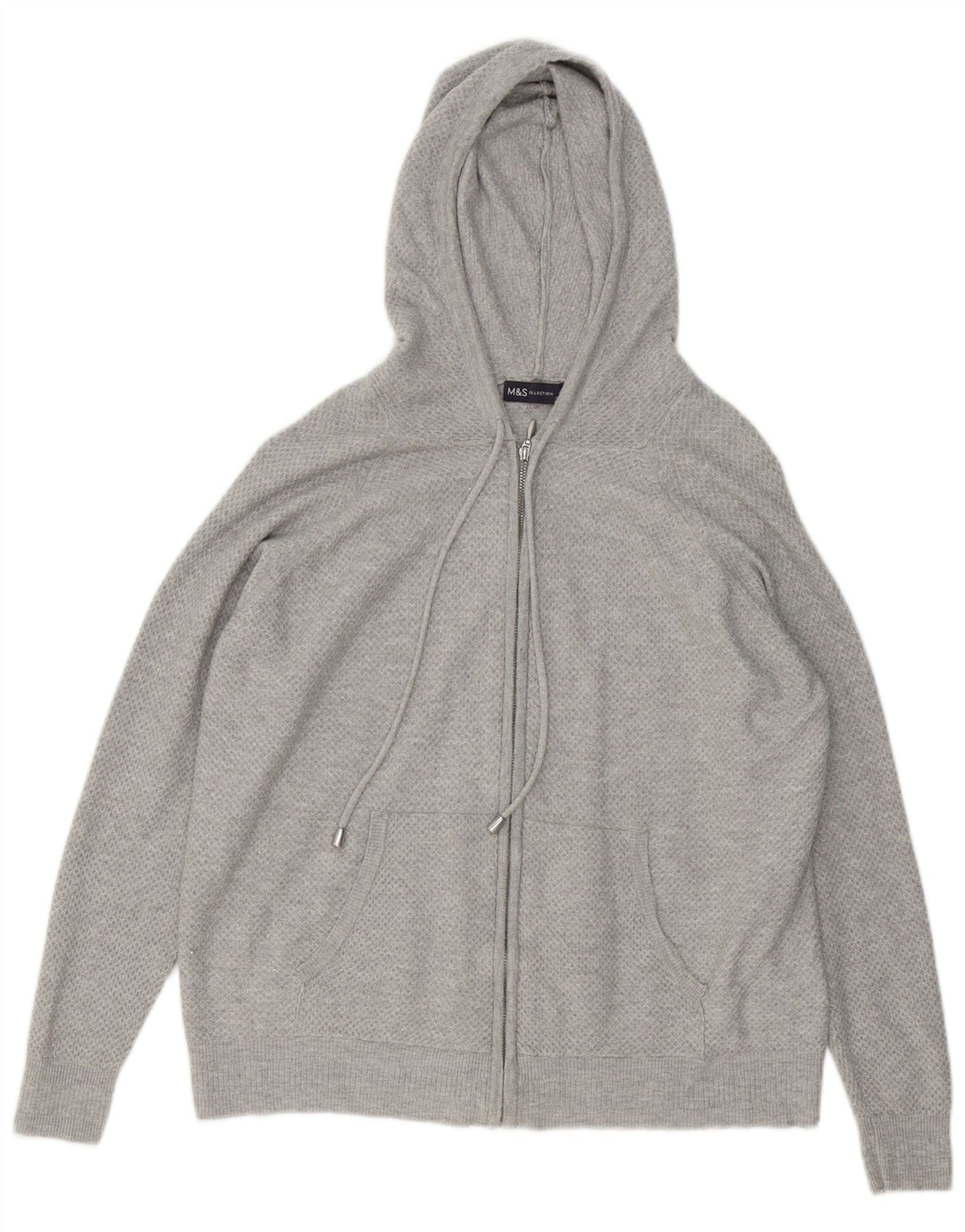 Suéter feminino Marks & Spencer com capuz e zíper Reino Unido 14 Viscose cinza médio