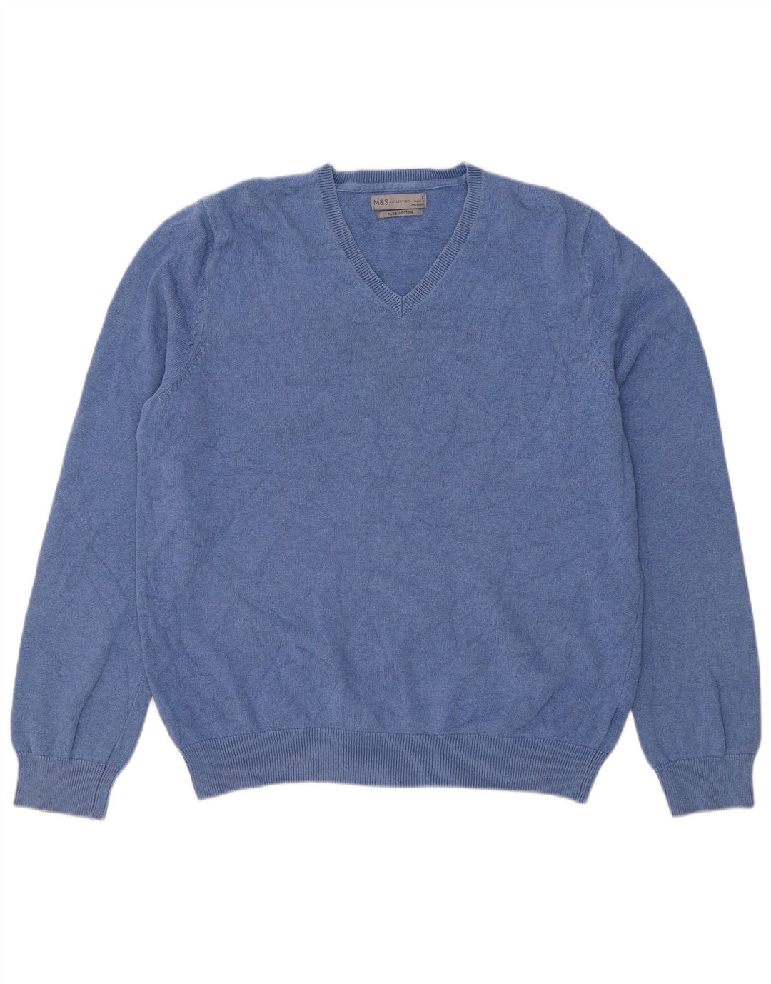 Suéter masculino Marks & Spencer com decote em V grande algodão azul