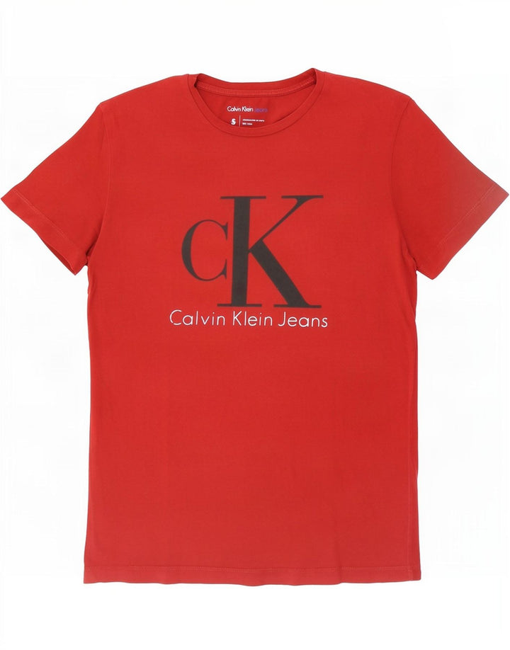 Camiseta masculina Calvin Klein Jeans com estampa gráfica pequena vermelha
