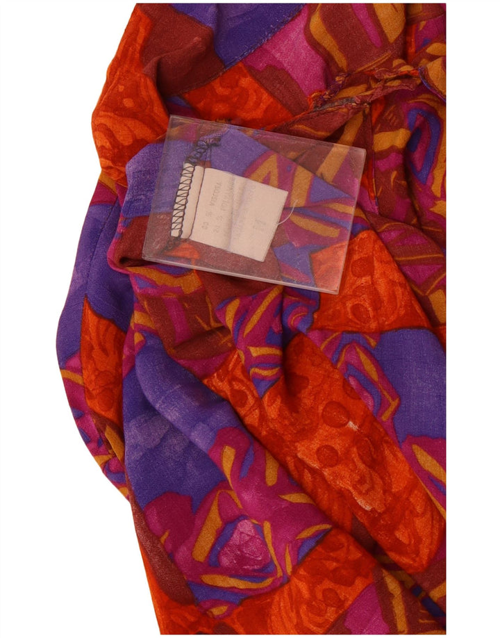 Blusa feminina vintage manga curta UK 18 XL patchwork multicolorido