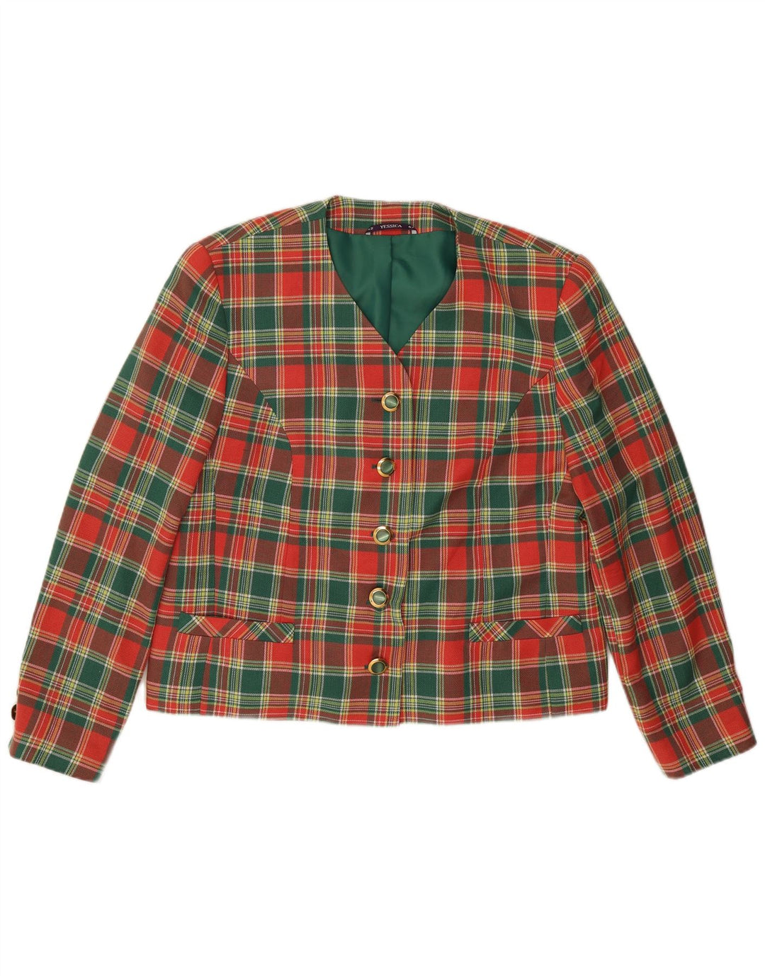 Yessica Jaqueta blazer feminina de 5 botões UE 42 grande vermelho xadrez viscose