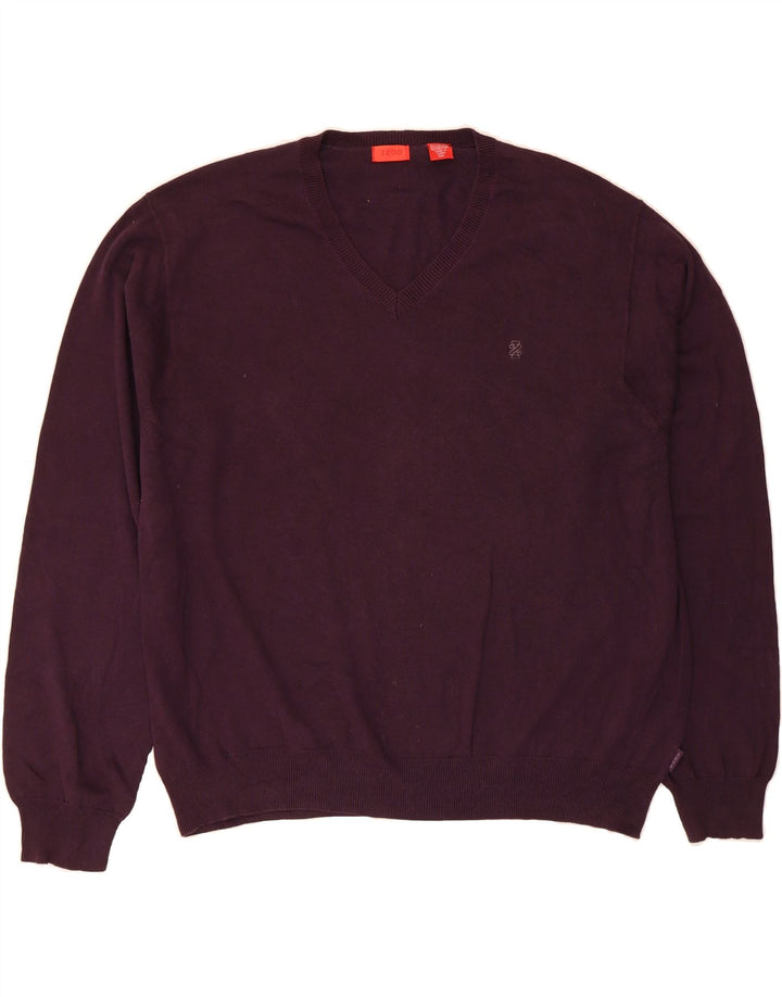 IZOD Mens V-Neck Jumper Sweater 2XL Burgundy Cotton Vintage Izod and Second-Hand Izod from Messina Hembry 