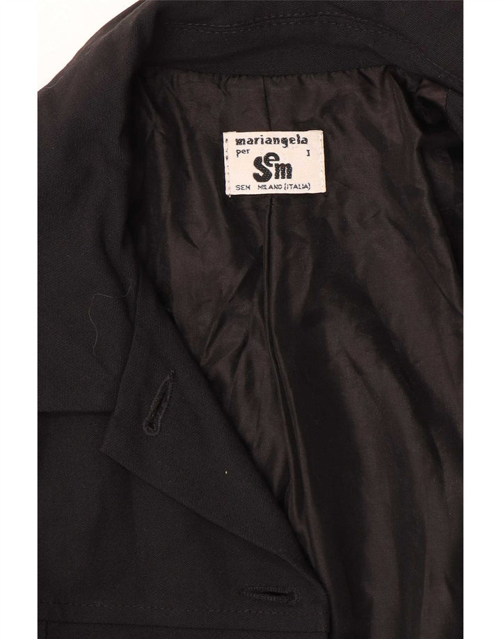 Jaqueta blazer vintage feminina com 4 botões Reino Unido 10 pequena preta