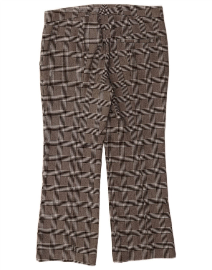 Zara Calça feminina reta de terno UE 38 pequena W32 L26 poliéster xadrez cinza