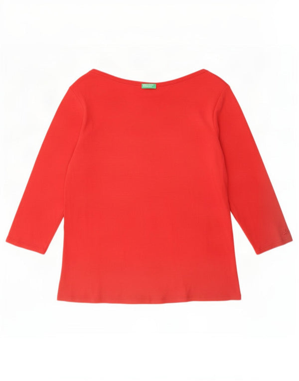 Top feminino Benetton manga 3/4 UK 18 XL algodão vermelho
