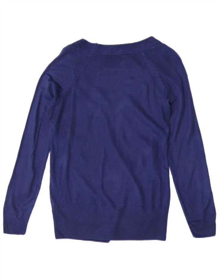 Suéter feminino Marks & Spencer com gola canoa Reino Unido 12 acrílico azul médio