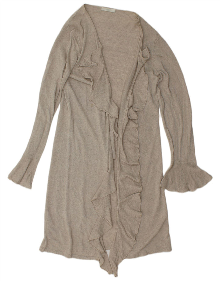 Suéter cardigã feminino Longline Marks & Spencer Reino Unido 12 linho bege médio
