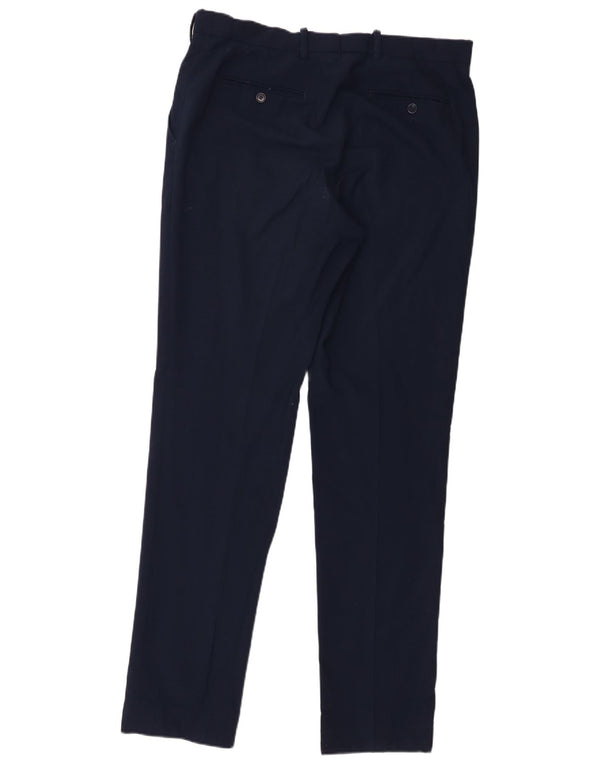 Calça masculina de terno reto Marks & Spencer W34 L33 lã azul marinho