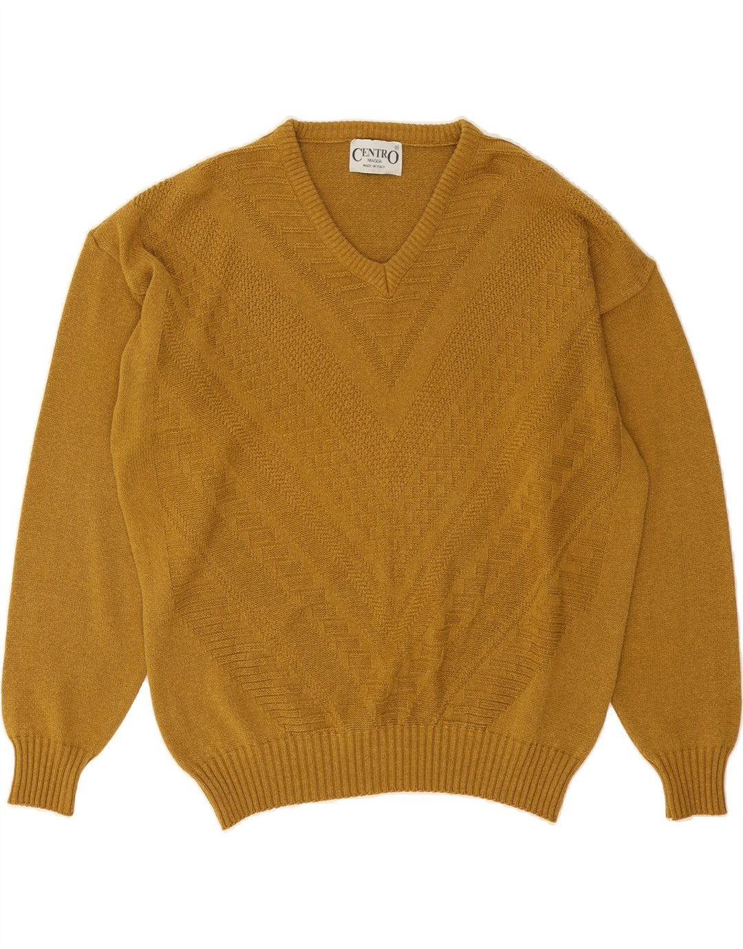 CENTRO MAGLIA Womens V-Neck Jumper Sweater IT 54 2XL Yellow Cotton Vintage Centro Maglia and Second-Hand Centro Maglia from Messina Hembry 