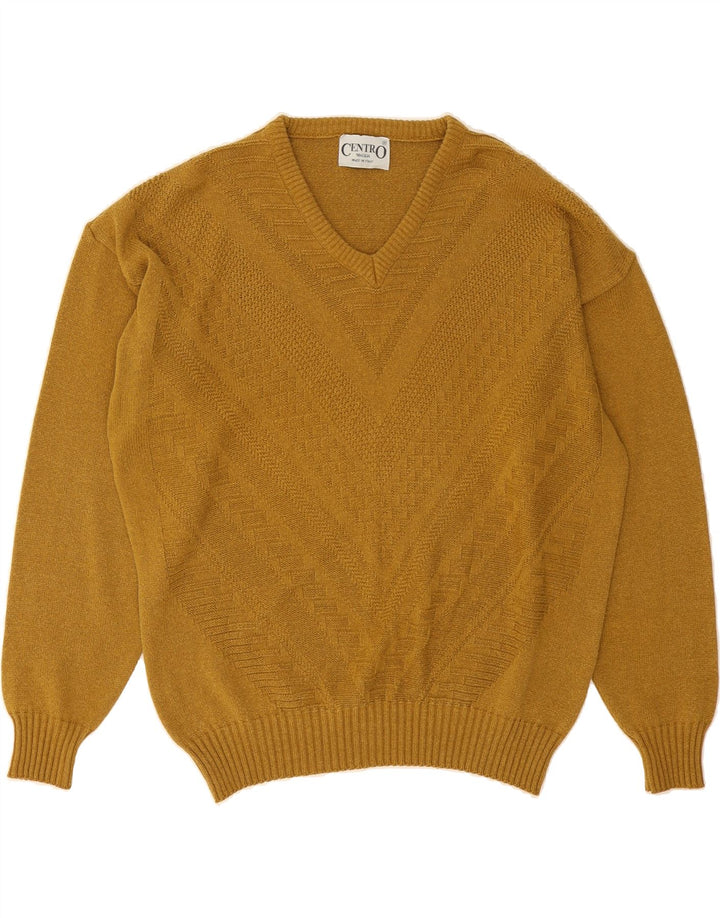 CENTRO MAGLIA Womens V-Neck Jumper Sweater IT 54 2XL Yellow Cotton Vintage Centro Maglia and Second-Hand Centro Maglia from Messina Hembry 