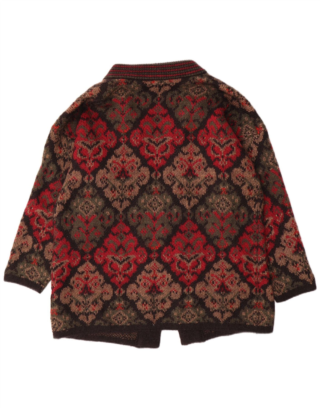 Suéter cardigã feminino grande da EASTEX Reino Unido 16 grande vermelho Fair Isle acrílico