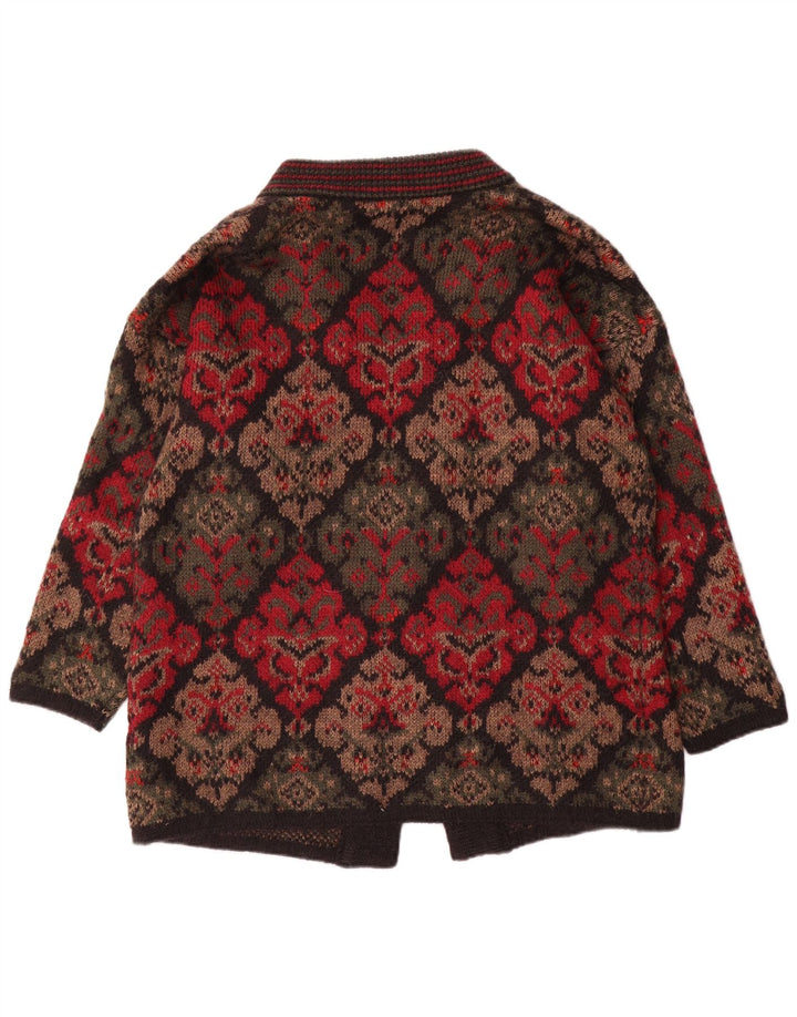Suéter cardigã feminino grande da EASTEX Reino Unido 16 grande vermelho Fair Isle acrílico